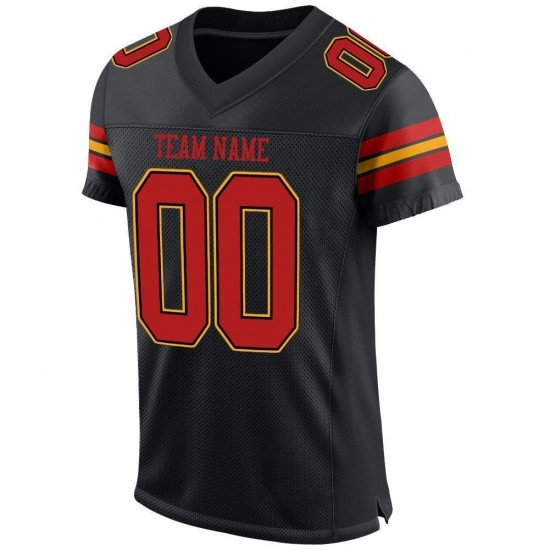 Custom Black Scarlet-Gold Mesh Authentic Football Jersey