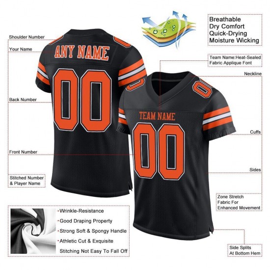 Custom Black Orange-White Mesh Authentic Football Jersey