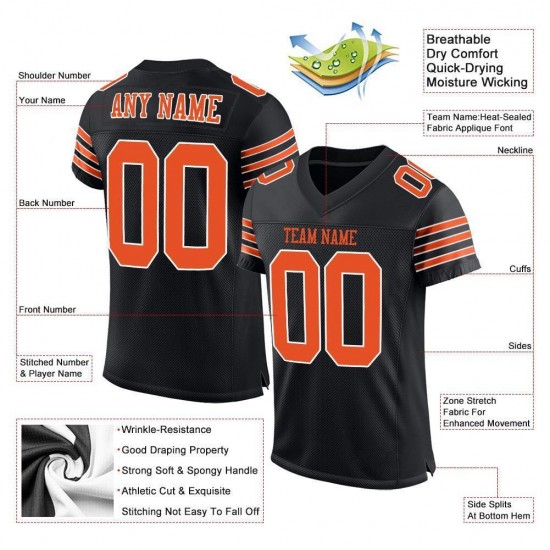 Custom Black Orange-White Mesh Authentic Football Jersey