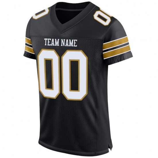 Custom Black White-Old Gold Mesh Authentic Football Jersey