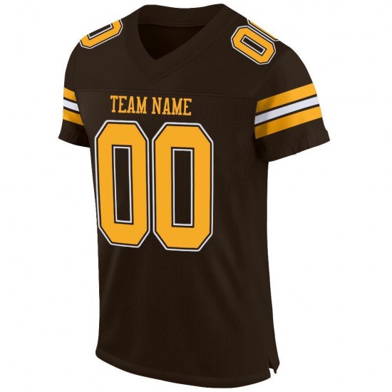 Custom Brown Gold-White Mesh Authentic Football Jersey