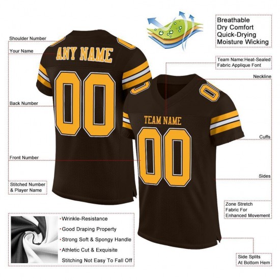 Custom Brown Gold-White Mesh Authentic Football Jersey