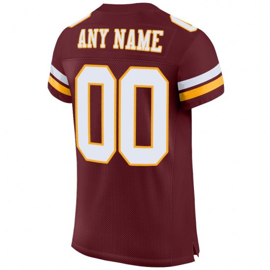 Custom Burgundy White-Gold Mesh Authentic Football Jersey