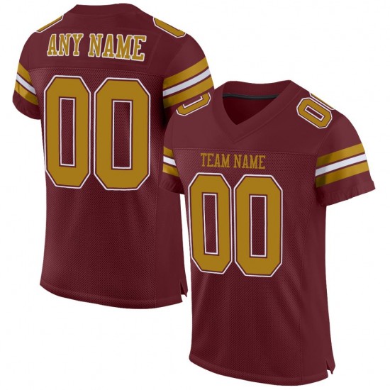 Custom Burgundy Old Gold-White Mesh Authentic Football Jersey