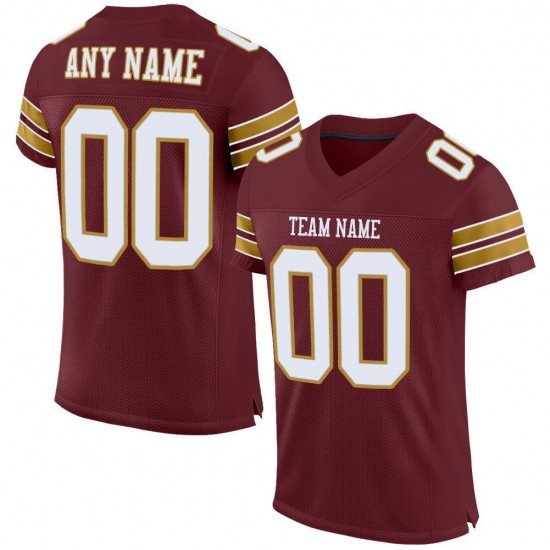 Custom Burgundy White-Old Gold Mesh Authentic Football Jersey