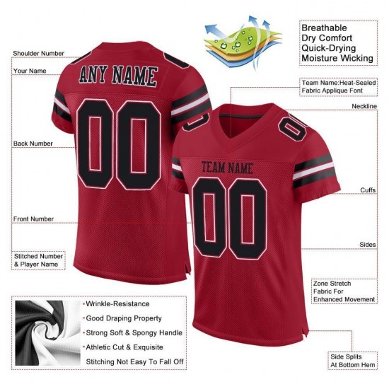 Custom Cardinal Black-White Mesh Authentic Football Jersey