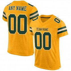 Custom Gold Green-White Mesh Authentic Football Jersey