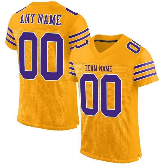 Custom Gold Purple-White Mesh Authentic Football Jersey