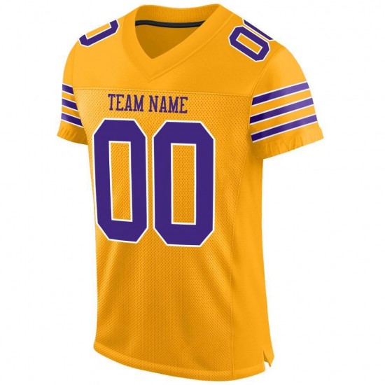 Custom Gold Purple-White Mesh Authentic Football Jersey