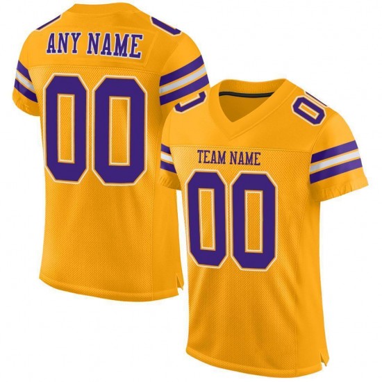 Custom Gold Purple-White Mesh Authentic Football Jersey