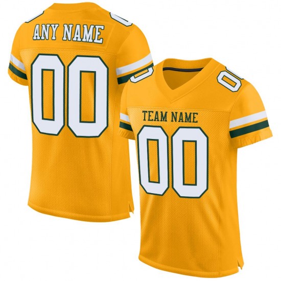 Custom Gold White-Green Mesh Authentic Football Jersey