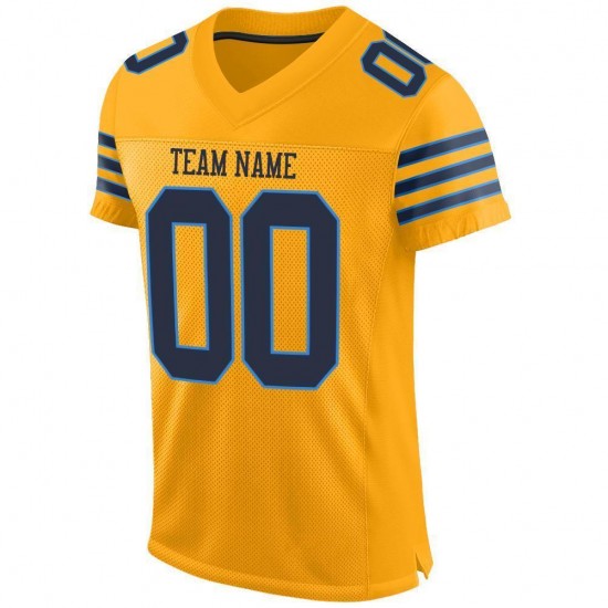 Custom Gold Navy-Powder Blue Mesh Authentic Football Jersey