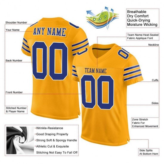 Custom Gold Royal-White Mesh Authentic Football Jersey