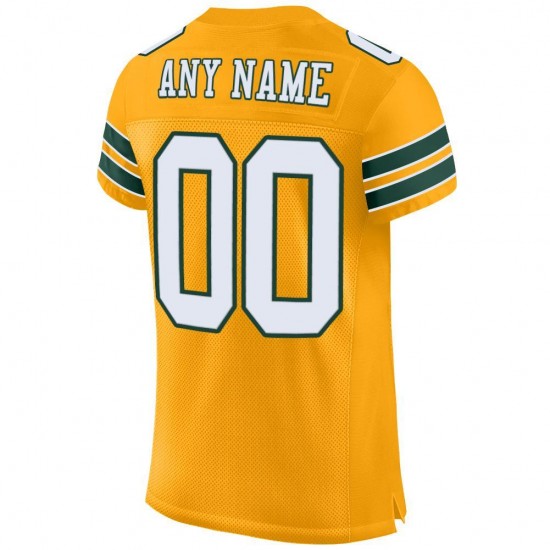 Custom Gold White-Green Mesh Authentic Football Jersey