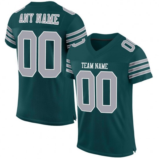 Custom Midnight Green Gray-White Mesh Authentic Football Jersey