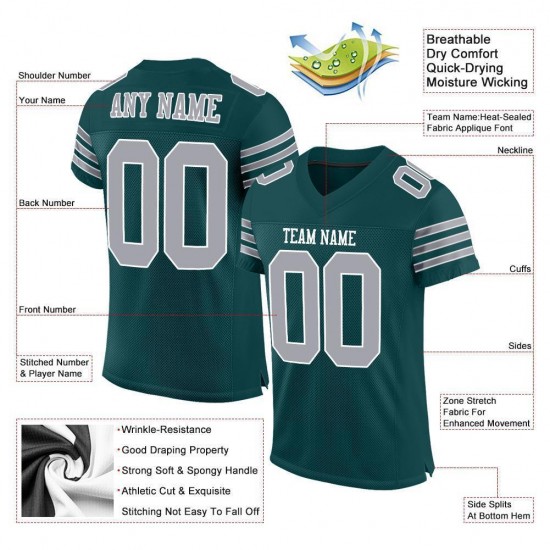 Custom Midnight Green Gray-White Mesh Authentic Football Jersey