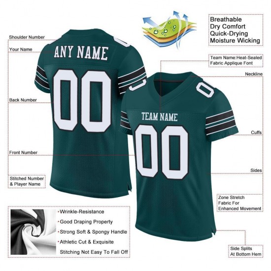 Custom Midnight Green White-Black Mesh Authentic Football Jersey