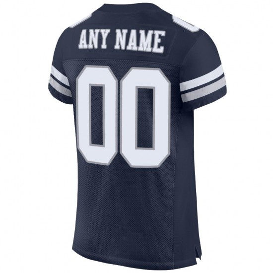 Custom Navy White-Light Gray Mesh Authentic Football Jersey