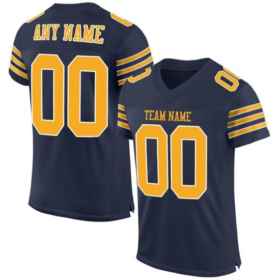 Custom Navy Gold-White Mesh Authentic Football Jersey