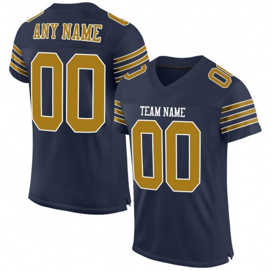 Custom Navy Old Gold-White Mesh Authentic Football Jersey