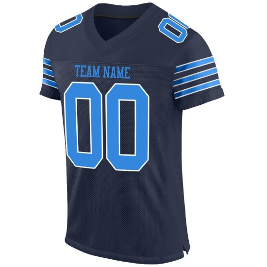 Custom Navy Powder Blue-White Mesh Authentic Football Jersey