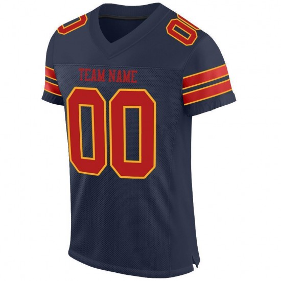 Custom Navy Scarlet-Gold Mesh Authentic Football Jersey