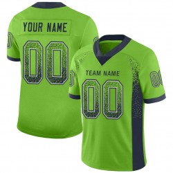 Custom Neon Green Navy-Gray Mesh Drift Fashion Football Jersey