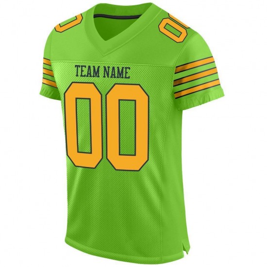 Custom Neon Green Gold-Navy Mesh Authentic Football Jersey