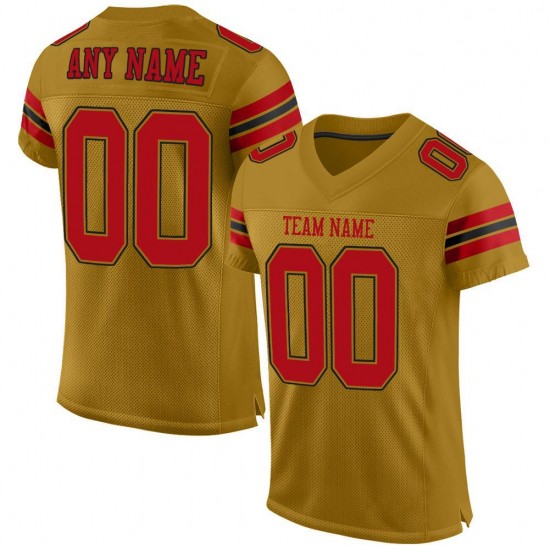 Custom Old Gold Red-Black Mesh Authentic Football Jersey