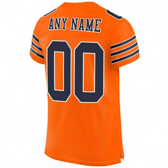 Custom Orange Navy-White Mesh Authentic Football Jersey