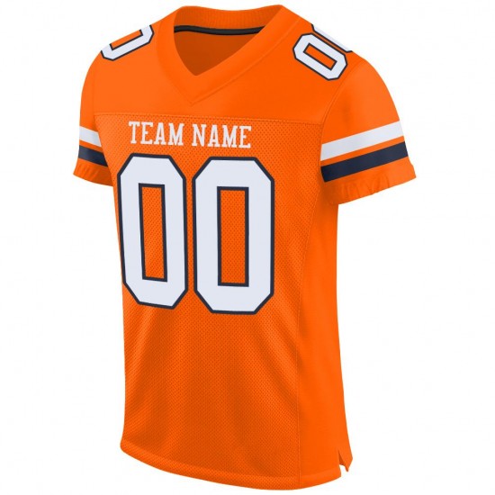 Custom Orange White-Navy Mesh Authentic Football Jersey