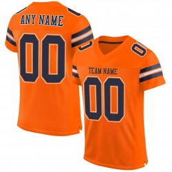 Custom Orange Navy-White Mesh Authentic Football Jersey