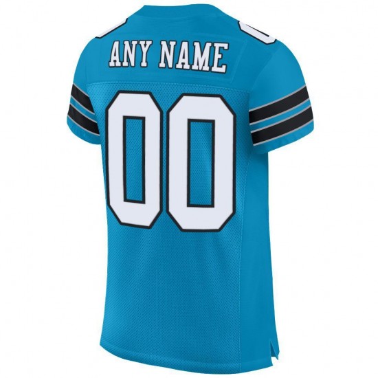 Custom Panther Blue White-Black Mesh Authentic Football Jersey