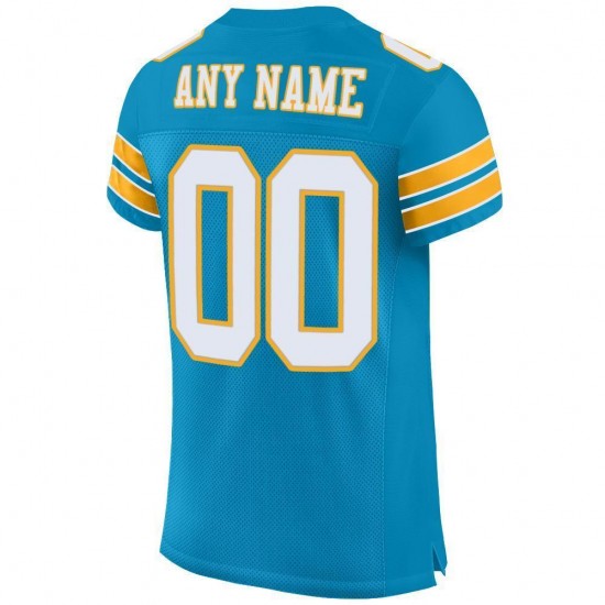 Custom Panther Blue White-Gold Mesh Authentic Football Jersey