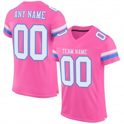 Custom Pink White-Powder Blue Mesh Authentic Football Jersey