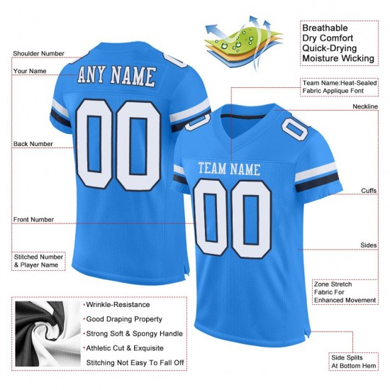 Custom Powder Blue White-Navy Mesh Authentic Football Jersey