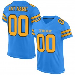 Custom Powder Blue Gold-Navy Mesh Authentic Football Jersey