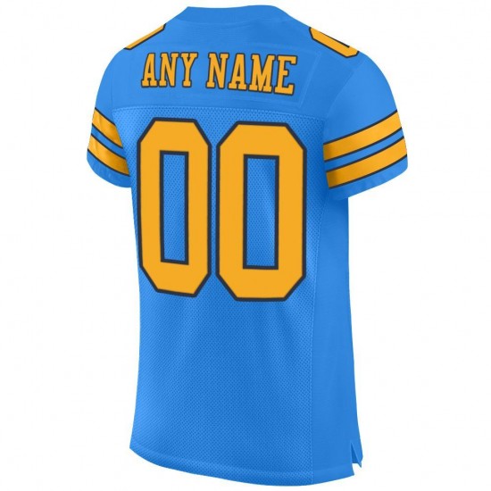 Custom Powder Blue Gold-Navy Mesh Authentic Football Jersey