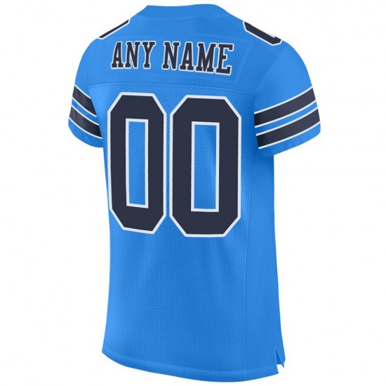 Custom Powder Blue Navy-White Mesh Authentic Football Jersey