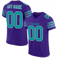 Custom Purple Aqua-White Mesh Authentic Football Jersey