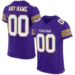 Custom Purple White-Old Gold Mesh Authentic Football Jersey