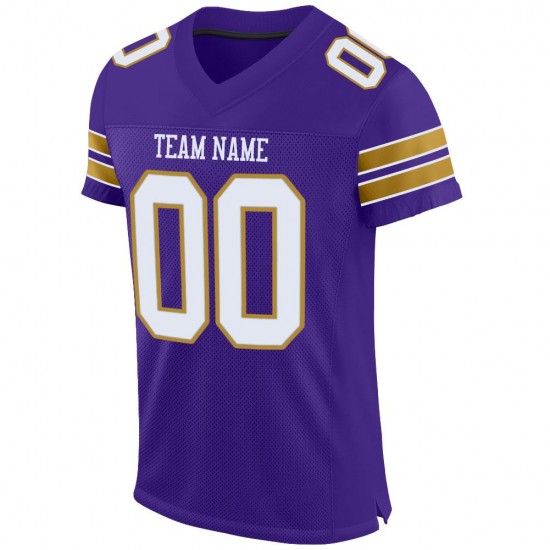 Custom Purple White-Old Gold Mesh Authentic Football Jersey