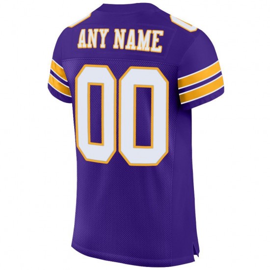 Custom Purple White-Gold Mesh Authentic Football Jersey