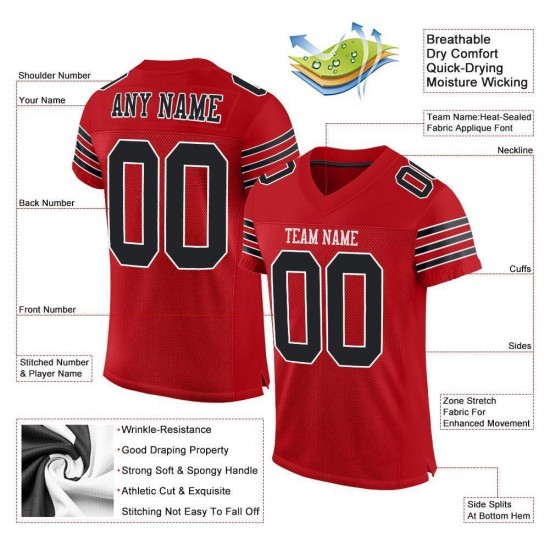 Custom Red Black-White Mesh Authentic Football Jersey