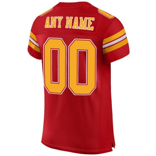 Custom Red Gold-White Mesh Authentic Football Jersey