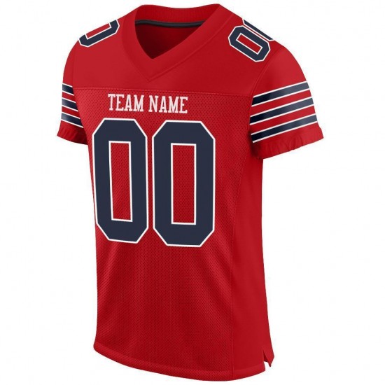 Custom Red Navy-White Mesh Authentic Football Jersey