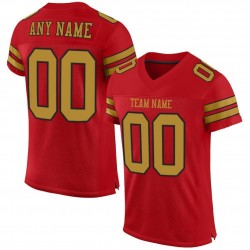 Custom Red Old Gold-Black Mesh Authentic Football Jersey