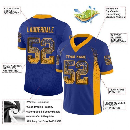 Custom Royal Gold-Navy Mesh Drift Fashion Football Jersey