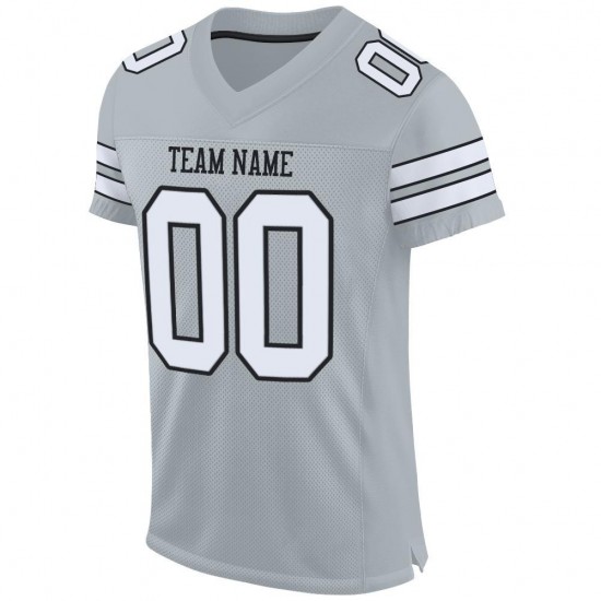 Custom Silver White-Black Mesh Authentic Football Jersey