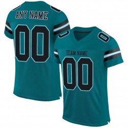 Custom Teal Black-White Mesh Authentic Football Jersey